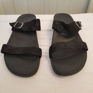 Aetrex Mimi Black Snake Embossed Slide Sandals Womens Size 10.5-11 AE210W